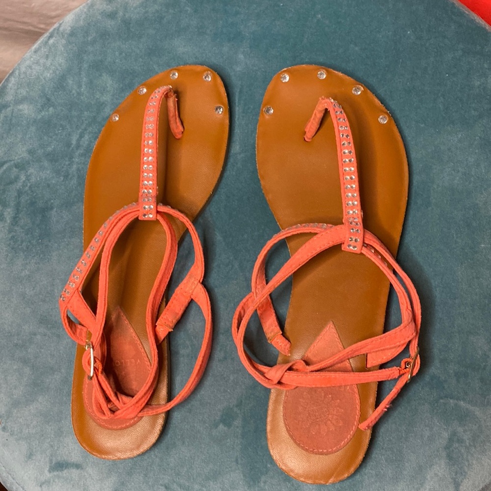 YellowBox bright coral used bling sandals